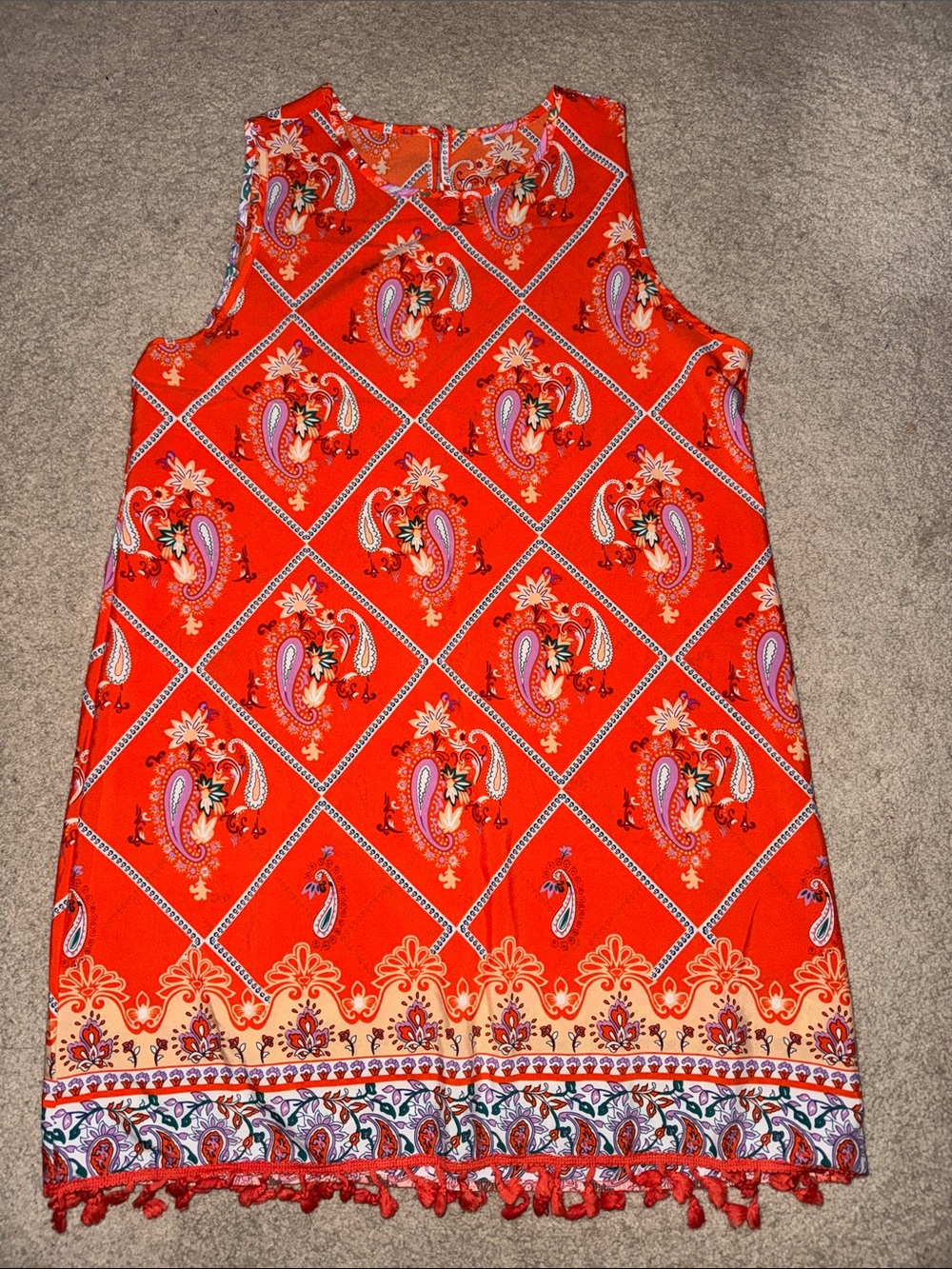 Vibrant Orangey Red Paisley Shift Dress